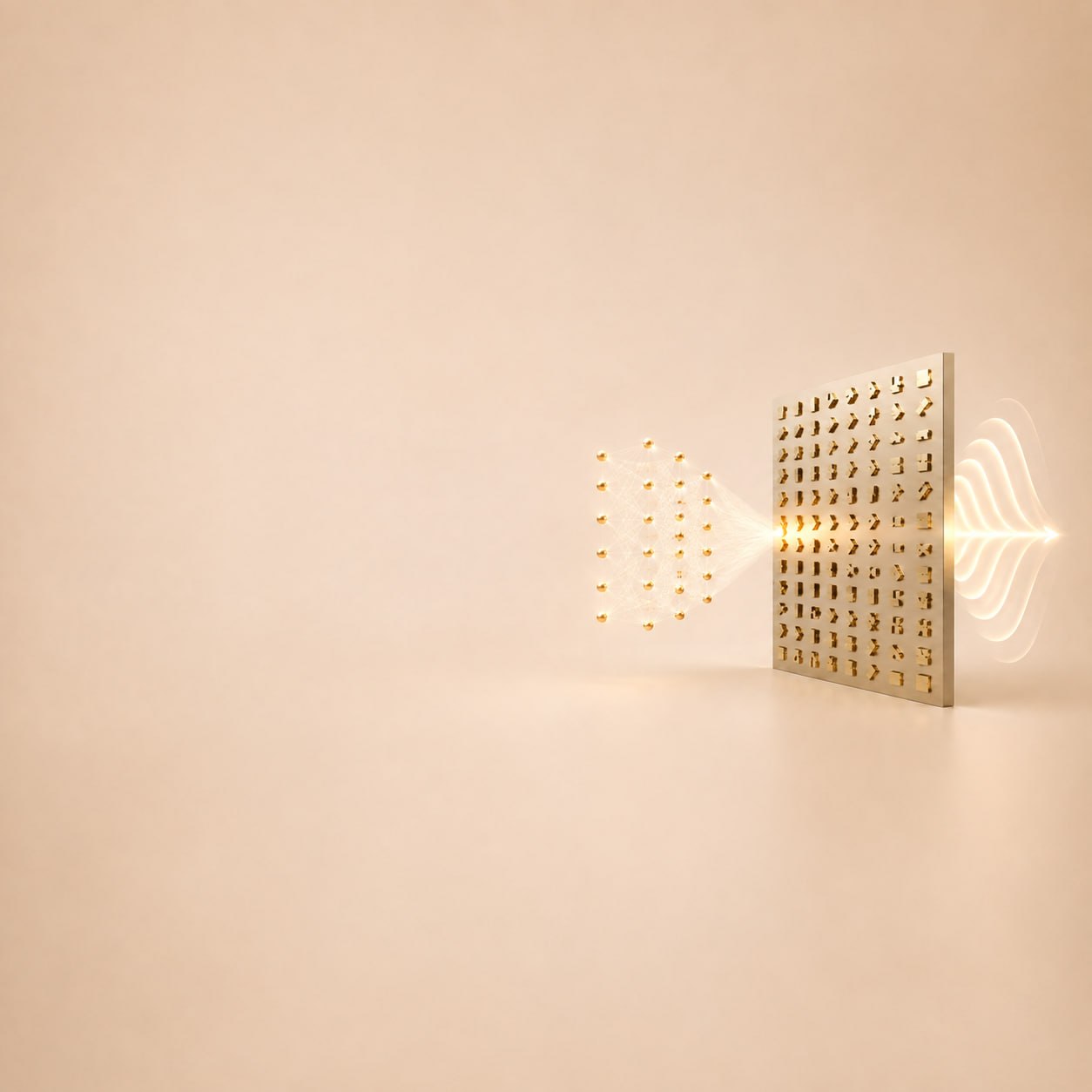 An AI neural network directs light through a metasurface, producing a controlled optical wavefront.